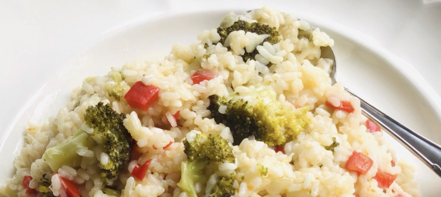 Arroz con brócoli y verduras, con modo cocción de arroz