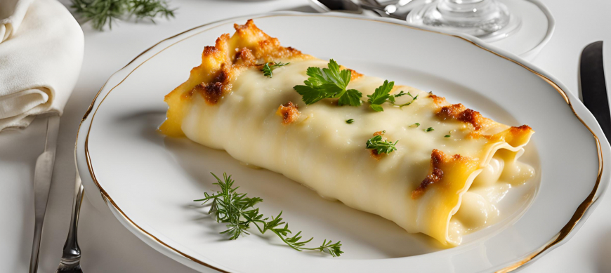 Canelones gratinados con ceps al foie