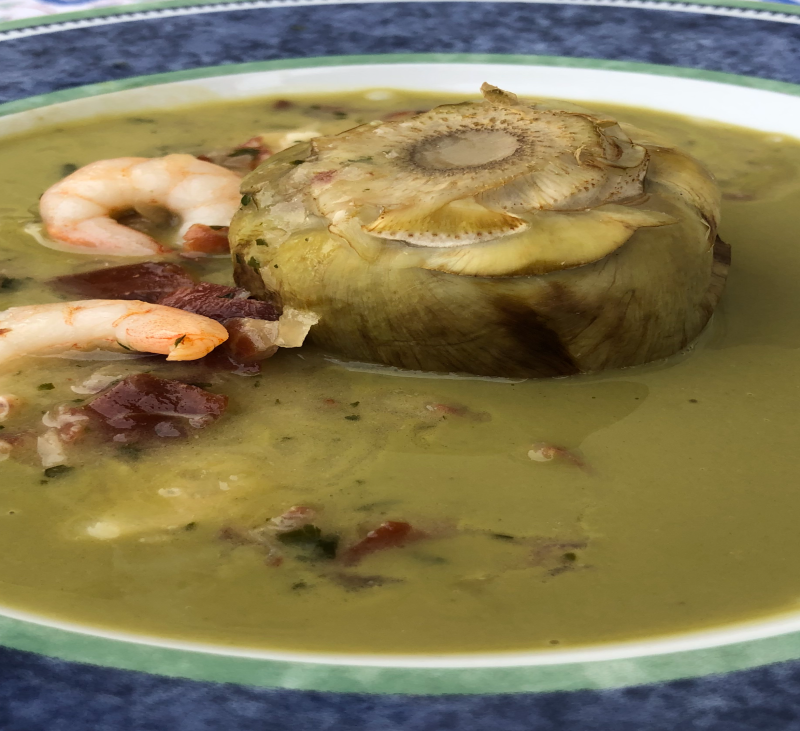 Alcachofa en su salsa con jamón y gambas con Thermomix® 