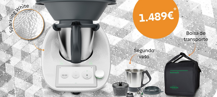 ¡NUEVO Thermomix® TM6 Sparkling White con doble vaso + bolsa de transporte!