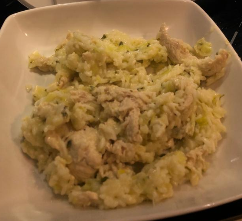 Pilaf de arroz con pavo y puerro