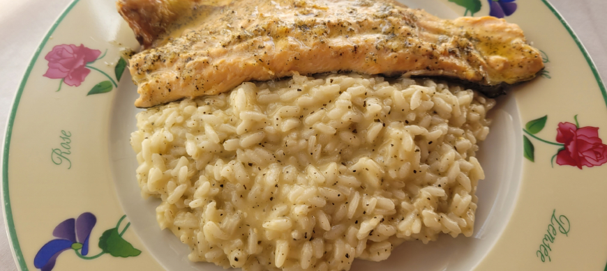 Risotto al pesto con trucha. Restaurante en casa con Thermomix® .