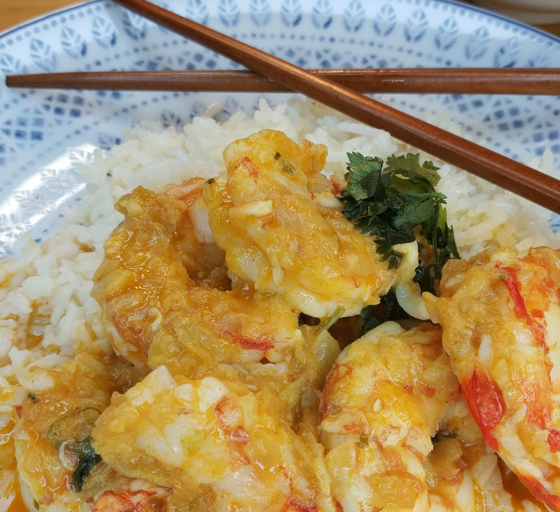 Curry de langostinos y en el Thermomix® friend hacemos arroz basmati (2 raciones)