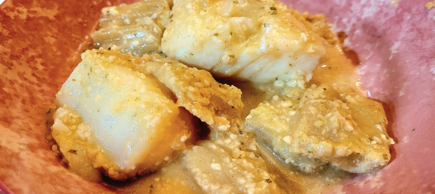 Cardo con bacalao en salsa de almendras. Tradición con Thermomix® .