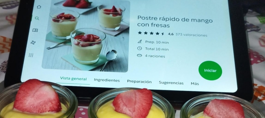 POSTRE RÁPIDO DE MANGO Y FRESAS CON Thermomix® EN RIBERA DEL FRESNO