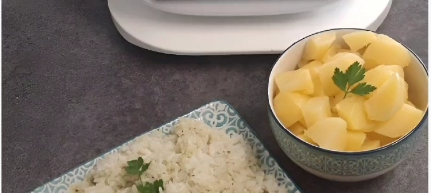 Video receta de Jibia o sepia en salsa de verduras con guarniciòn de arroz y patatas en el varoma con Thermomix® Málaga