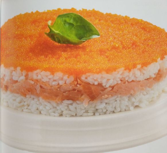 Pastel de arroz y salmón