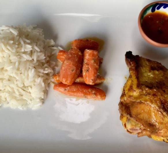 Receta pollo adobado con zanahorias glaseadas al vacío