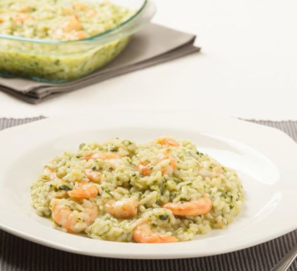 Risotto de espinacas y gambas