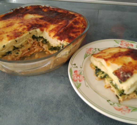 Lasaña de pollo y espinacas