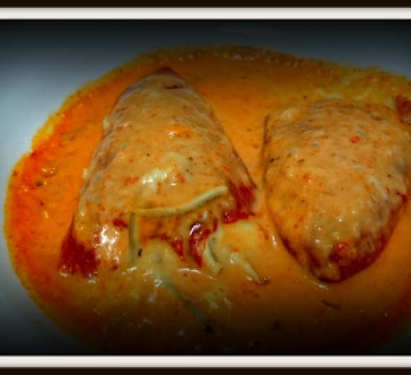Pimientos rellenos de bacalao y gulas 