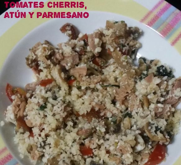 Arroz falso de Coliflor con champiñones al ajillo