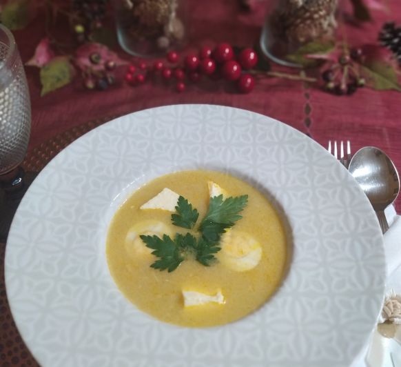 Sopa con flan al varoma
