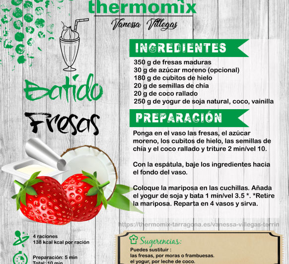 Receta Thermomix® - Smoothie Batidos - fresa, pera, plátano