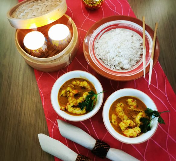 Curry de Langostinos con arroz Basmati